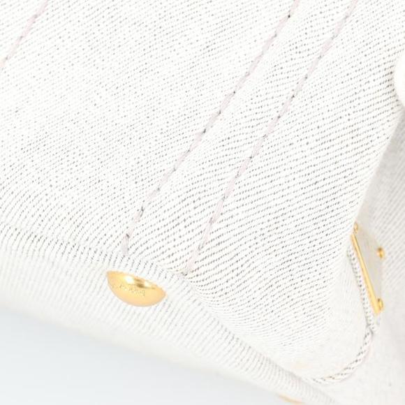 PRADA CANAPA Tote BIANCO Light Grey Leather Denim White Bag Shoulder Bag h - Picture 9 of 16